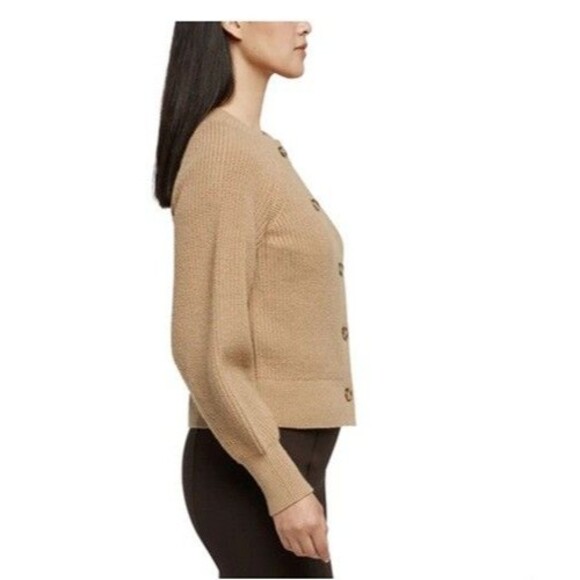 Banana Republic Women's 5 Button Cardigan Sweater Balloon Sleeve Tan NWT - Picture 2 of 4